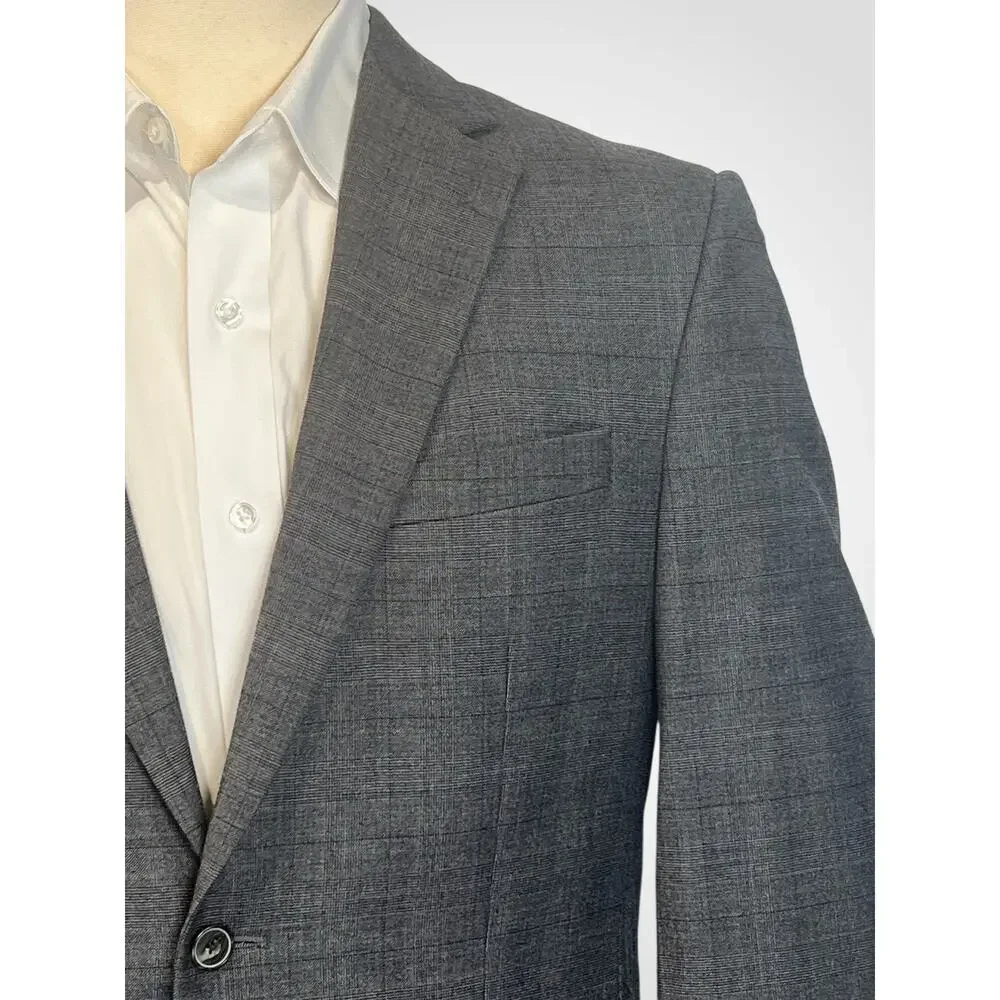Jos A Bank 1905 Brrr Comfort 40-42R 32x30 Slim Gray Burgundy Glen Plaid Suit